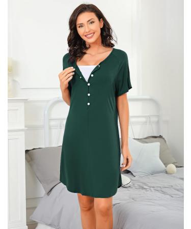 Uniexcosm Women's Maternity Nightdress | Dark Green XL | Nursing Nightgown for Pregnancy | Short Sleeve Pyjamas - Buy Online on GoSupps.com