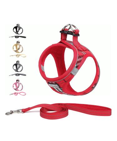 Suredoo dog harness Small dogs with a leash anti -train dishes reflective breathable breast tableware puppy crockery for small medium dogs (S red checked) red checked S