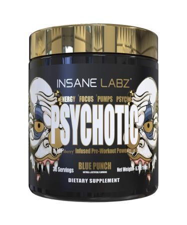 Insane Labz Psychotic Gold  High Stimulant Pre Workout Powder  Extreme Lasting Energy  Focus  Pumps and Endurance with Beta Alanine  DMAE Bitartrate  Citrulline  NO Booster  35 Srvgs Blue Punch 35.0 Servings (Pack of 1)
