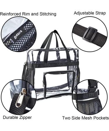 Stadium Approved Clear Tote Bag | Adjustable Shoulder Strap | Zippered Top | Black | 12x12x6 - Buy Online on GoSupps.com