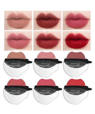 KYDA 6 Colors Matte Lipstick Set Lazy Lipstick for Women High Pigmented Matte Velvet Lipstick Makeup Cosmetics  Easy To Color-Set A A(1-6)