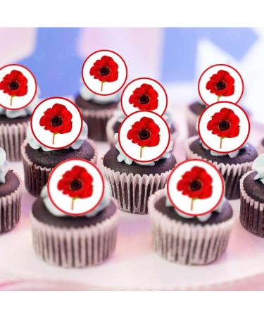 PRECUT Poppy Cupcake Toppers Flowers Edible Cake Decorations Edible Poppies Decorations Poppy Cupcake Toppers Remembrance Day Cake Toppers Poppy Flower Birthday Decoration (12) - Buy Online on GoSupps.com