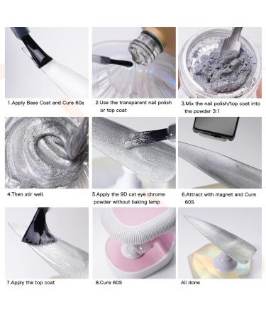 PrettyDiva Cat Eye Nail Powders - Silver White Highlight with Magnet Set - 9D Diamond Art Glitter Chrome Manicure Pigment - Buy Online on GoSupps.com