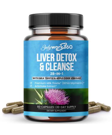 BODYWORK360 Liver Detox & Cleanse - 28-in-1 Liver Repair & Support Supplement for Men & Women with Milk Thistle, Apple Cider Vinegar, Dandelion Root Extract & Artichoke Extract - Non-GMO, 60 Capsules