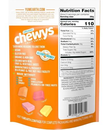 YumEarth Organic Chewys - No Artificial Colors Allergy Friendly Gluten Free Non-GMO Vegan 142g Pack of 6 - Buy Online on GoSupps.com