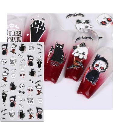 3D Halloween Nail Stickers 6 Sheets 5D Self-Adhesive Embossed Nail Decal Ghosts Bats Pumpkin Nail Art Decoration Design Supplies - Buy Online on GoSupps.com