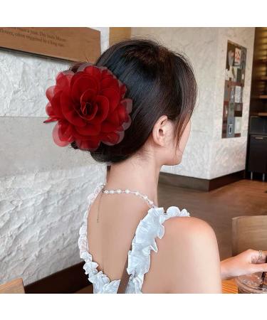 Cinaci 4-Pack Black Plastic Hair Clips with Chiffon Rose Loop Stylish Hair Accessories for Women & Girls - Buy Online on GoSupps.com