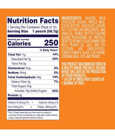 Sun-Maid Chocolate Covered Raisins Snacks 2 oz Individual Single Serve Bags (Pack of 10) - Pure Milk Chocolate 'n Peanut Butter Raisins - Buy Online on GoSupps.com