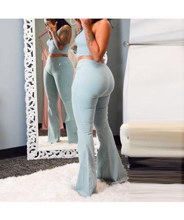 Women's Two Piece Zipper Halter Tank Top and Denim Flare Pants Set - Blue, Size Small - Buy Online on GoSupps.com
