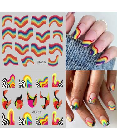 French Nail Art Stickers - Colorful Geometric Water Transfer Decals for Women/Girls - 12 Sheets - Buy Online on GoSupps.com