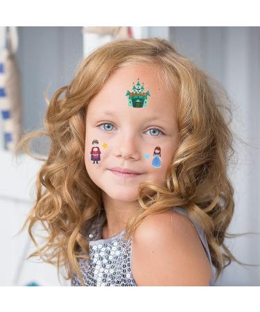 118 Pcs Cartoon Glitter Castle Kids Temporary Tattoos | Waterproof Princess Face Stickers for Theme Parties & Birthdays - Buy Online on GoSupps.com