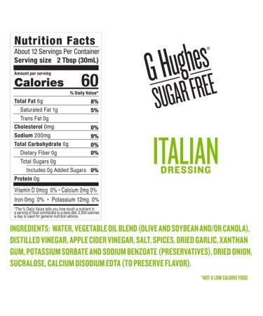 G Hughes Sugar Free Italian Dressing - Gluten Free Keto Salad Dressing - 12 Oz (3-Pack) - Buy Online on GoSupps.com