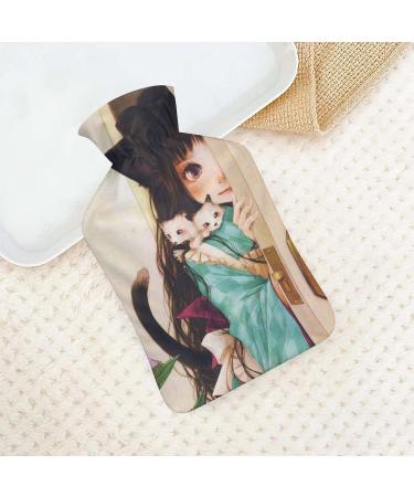 Soft Plush Girl & Cat Hot Water Bottle | Hand Warmer for Adults & Kids - 26.5x15.3cm - Buy Online on GoSupps.com