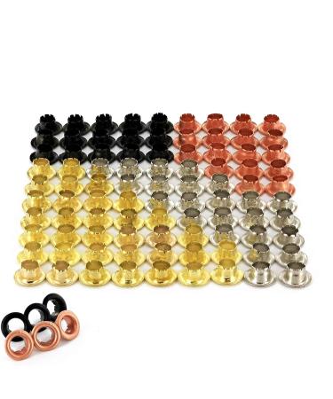 RamPro 3/16" Metal Eyelets, Stainless Steel Grommets with Brass, Silver, Copper and Black Finish, for Shoes Clothes Crafts Eyelet Repair Replacement Pack, Set of 100