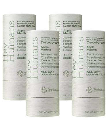 Hey Humans Deodorant Aluminum Free Deodorant for Women and Men Contains Naturally Derived Ingredients All Day Odor Control Refreshing Essential Oils Earth Friendly Package Apple Matcha Apple Matcha 2 Ounce (Pack of 4)