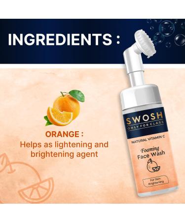 SWOSH Natural Vitamin C Foaming Face Wash for Oily & Pimple Prone Skin - Paraben Sulfate & Silicone Free with Built-in Brush | 100ml - Buy Online on GoSupps.com