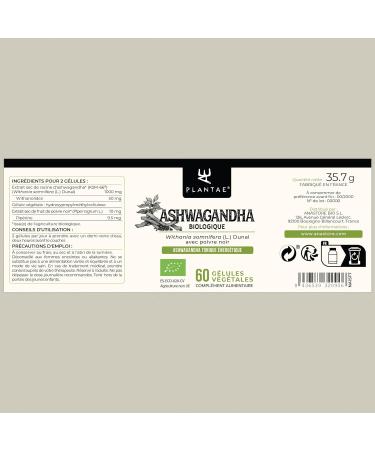 ASHWAGANDHA Organic KSM-66 Plantae Vegetable Capsules 5% Witanolide Content and Black Pepper Adaptogen + Sleep + Anti-Stress + Energy (60 Capsules) - Buy Online on GoSupps.com