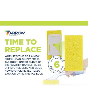 Arrow Dish Wand Sponge Refills 6 Pack - Made in USA - Convenient Cleaning - Easy to Refill - Built-In Scrubber - Ideal for Dishes and Pans - Buy Online on GoSupps.com