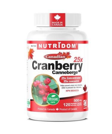 Nutridom Canadian Cranberry 25x 500mg (12 500mg QCE) Non-GMO Vegan Gluten Free Dairy Free Soy Free (120 Count)