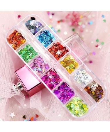Leaves Nail Art Glitters - 12 Colors Holographic Leaf Sequins for Acrylic Nails | 3D Flakes for Fall & DIY Craft Decoration - Laser Sparkle for Festival Makeup - Buy Online on GoSupps.com
