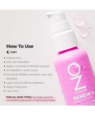 OZNaturals Renew Retinol Serum - Anti-Aging Skin Renewal with Vitamin E & Hyaluronic Acid - Brightens & Smoothes Complexion - 1 oz - Buy Online on GoSupps.com