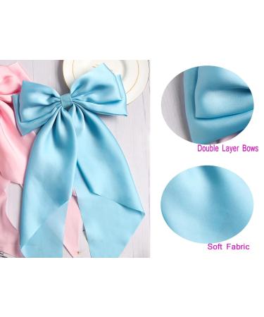 Pack of 2 Big Bow Hair Barrette Clips - Soft Satin Silky Bow with Long Tail - French Barrette Hair Clip in Sky Blue - Cute Gifts for Women Girls - Buy Online on GoSupps.com