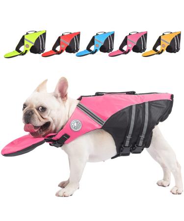 French Bulldog Life Jacket - Professional Dog Safety Vests for Swimming, Superior Buoyancy & Rescue Handle (Chest Girth: 17"-30" Weight: 17-28LB) Cute Pink