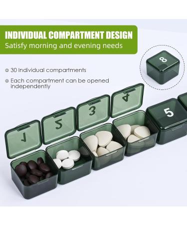 30 Day Large Pill Organizer - Moisture-Resistant Travel-Friendly Squeeze Open Design for Vitamins & Medicine (Dark Green - Buy Online on GoSupps.com