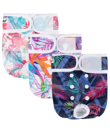 Dono reusable diapers for bitches 3 pieces washable dog time heat pants for bitches in the season adjustable sanitary hunde diapers (palm leaves m) palm leaves M