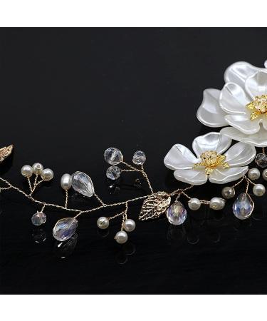 Bride Wedding Hair Vine Gold Silver Bridal Flower Headband Leaf Hair Dress Pearl Hair Accessories for Women and Girls - Buy Online on GoSupps.com