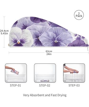 Super Absorbent White Violet Pansy Flowers Hair Towel 2 Pack - Quick Dry Hair Turbans & Twisty Wraps for Women & Girls - Buy Online on GoSupps.com