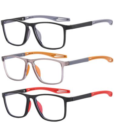 FsRead reading glasses men 3 Set Sporty Design comfortable and flexible light blue light -blocking reading aid for men black gray gray orange black red 1.5 diopters