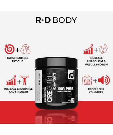 R&D Body Micronized Creatine Monohydrate - 100% Pure High Potency Formula for Enhanced Strength Power and Endurance 5g per Serving 250g 1.1 Pound (Pack of 1) - Buy Online on GoSupps.com