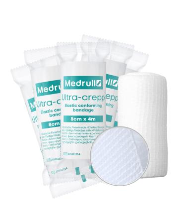 Medrull 10 pieces 8cm x 4m gauze bandage set - fixation bandages large - dressing material ULTRA CREPP 8cm x 4m (10 pieces)