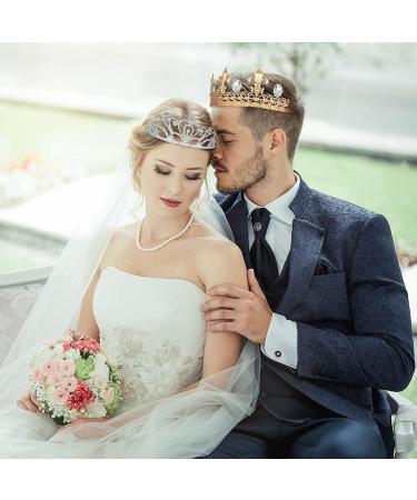 Crystal Tiara Crowns Set - Men and Women Royal King & Princess Crowns for Birthday, Wedding Party - Gold & Silver with Combs - Bridal Hair Accessories - Buy Online on GoSupps.com