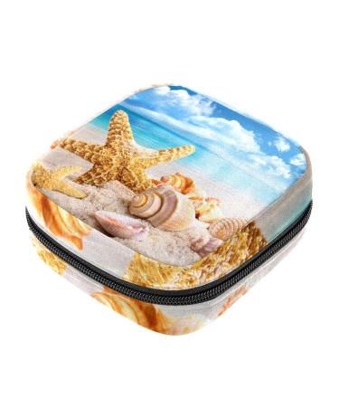 Leafest and mussels on the beach women's bonds storage bag menstrual bag portable menstrual cup pocket with zipper for teenagers girls women women