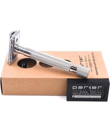 Parker 64S Stainless Steel Handle Double Edge Safety Razor | 5 Premium Blades | International Shipping Available - Buy Online on GoSupps.com