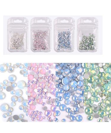 4 Pack Sparkly Crystal Opal Rhinestones for Nails 3D Nail Art Rhinestones Kit Crystal Diamond Rhinestones and Charms Nail Decoration Nail Jewels Crafts DIY
