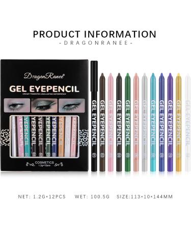 Joyeee 12 Colored Glitter Eyeliner Pencil Set Eye Liner Pen Brown Blue Red White Green Glitter Black Eyeliner Eyeshadow Waterproof Smudgeproof Long Lasting Gel Eyeliner Make Up for Girl Women Gift #042 - Buy Online on GoSupps.com