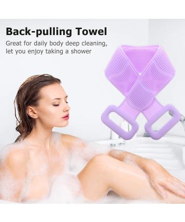 ARTIBETTER Silicone Exfoliating Back Scrubber with Long Handle - Bath Massage Towel for Deep Cleaning and Skin Exfoliation (Violet) - Buy Online on GoSupps.com
