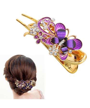 Long Fine Hair Clip For Styling Wear Resistance Women No Slip Rhinestone(Purple)