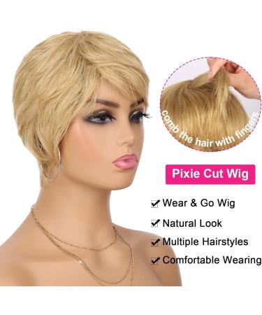 Fereowth Ombre Brown Pixie Cut Human Hair Wig for Women | Short Straight Boy Cut Ladies Wig in Natural Black 27# Color - Buy Online on GoSupps.com