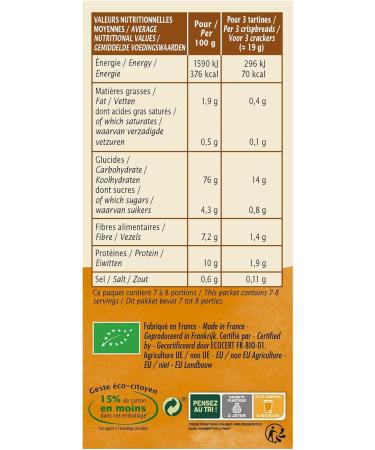 Jardin BiO tic Crunchy Toasts Whole Wheat Organic AB Certified Wheat Flour France Free of Palm Oil Made in France Pack of 2 Fresh Sachets 150 g - Buy Online on GoSupps.com