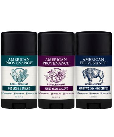 American Provenance Oud Wood & Spruce Ylang Ylang & Clove and Sensitive Skin/Unscented Deodorant Bundle