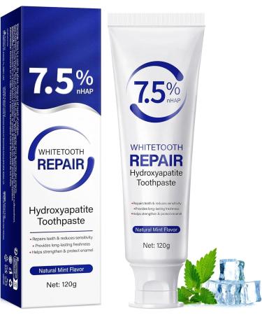 7.5% Hydroxyapatite Toothpastes for Enamel Protection and Tooth Strengthening Fluoride-Free Gentle and Effective Formula Gentle Mint Fresh Breath Daily Use for Oral Health 4.23 Oz
