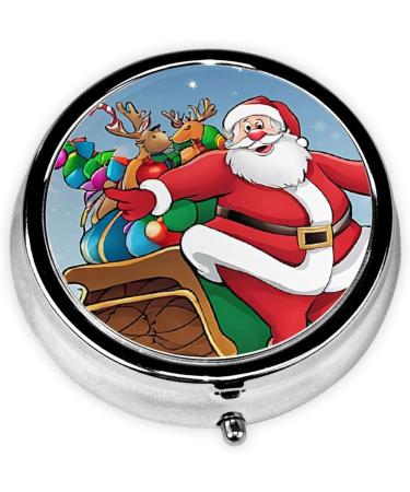 Merry Christmas Printed Mini Round Pill Box - 3 Compartment Travel Organizer | Portable Medicine Case for Home & Office - Buy Online on GoSupps.com