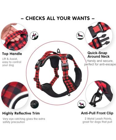 PoyPet No Pull Dog Harness Release on Neck Reflective Adjustable No Choke Pet Vest with Front & Back 2 Leash Attachments Soft Control Training Handle for Medium Dogs(Checkered Red M) M (Pack of 1) Checkered Red - Buy Online on GoSupps.com