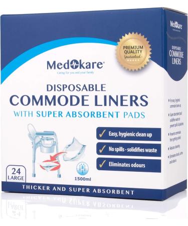 Medokare Commode Liners with Absorbent Pad - 24 Pack - Disposable Adult Commode Chair Liners - Fits Standard Bedside Commode Buckets - Toilet Pail Liners - Buy Online on GoSupps.com