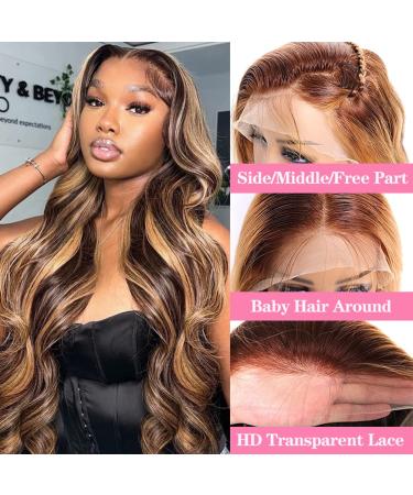 4/27 Brown Honey Blonde Ombre Lace Front Wig | Body Wave Human Hair | Pre Plucked | 13x4 HD Transparent Lace Frontal | 150% Density | 24 Inch - Buy Online on GoSupps.com