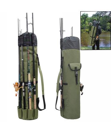 Fishing Rod Bag Pole Holder Fishing Rod Carrier Case Holds 5 Poles Travel Case Waterproof Lightweight Tackle Box Multifunctional Stand Fishing Bags Large Capacity Fishing Gear Organizer Gift for Men Khaki Green